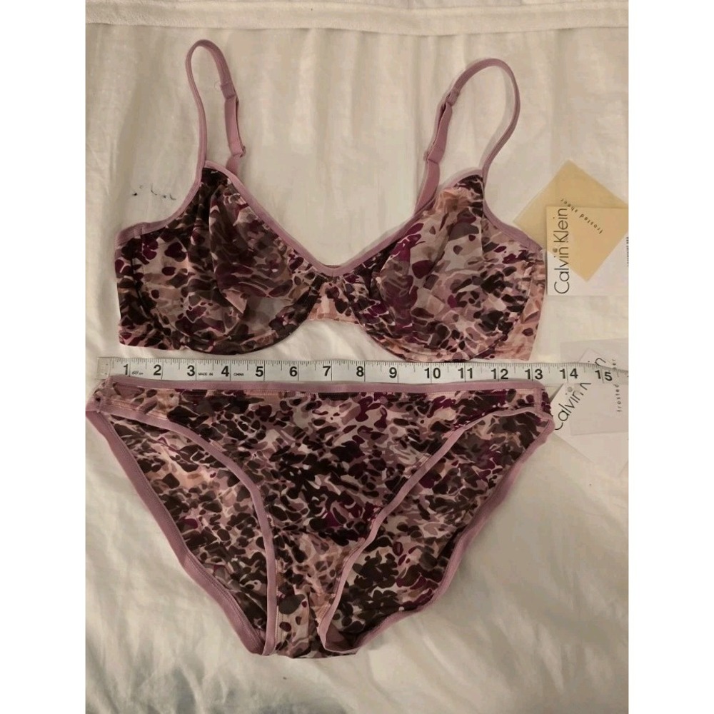 Vintage 90s y2k Calvin Klein Bikini Frost Sheer  Pantie & bra Set NWT SIZE S/36C